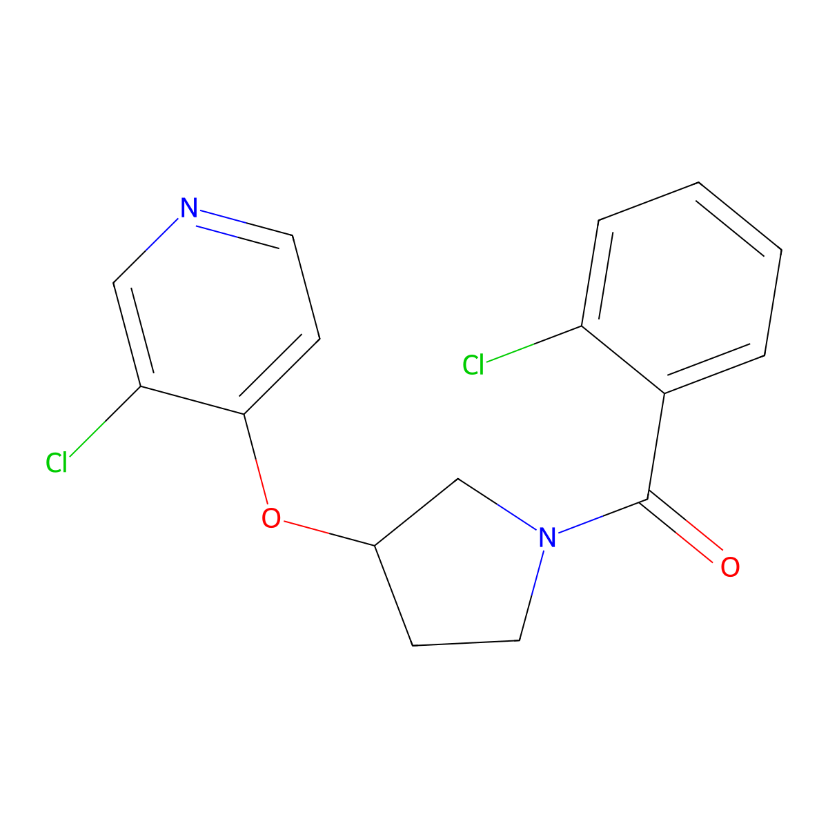 (2-Chlorophenyl)(3-((3-chloropyridin-4-yl)oxy)pyrrolidin-1-yl)methanone molecular structure, CAS 2034618-18-1