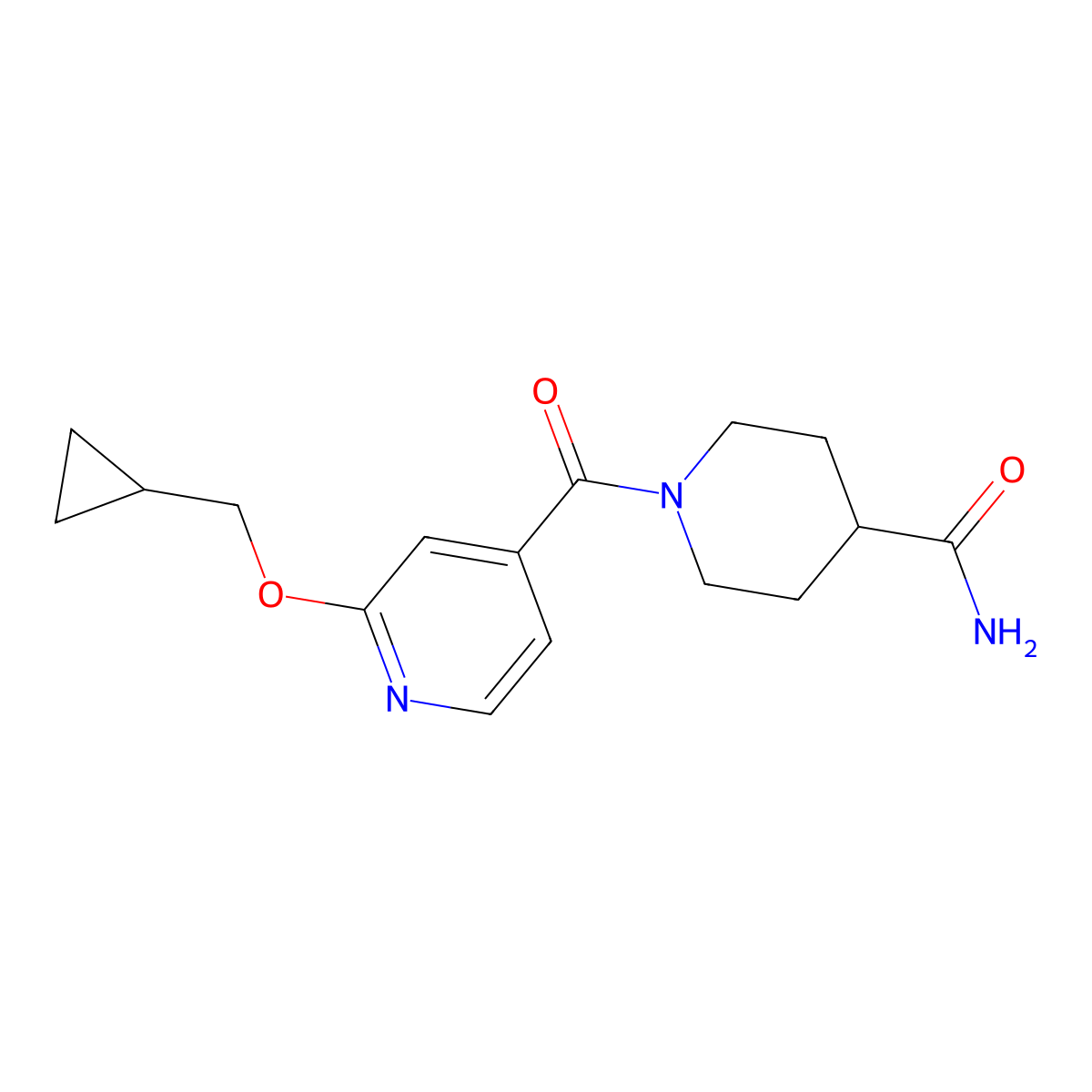 1-(2-(Cyclopropylmethoxy)isonicotinoyl)piperidine-4-carboxamide molecular structure, CAS 2034618-20-5