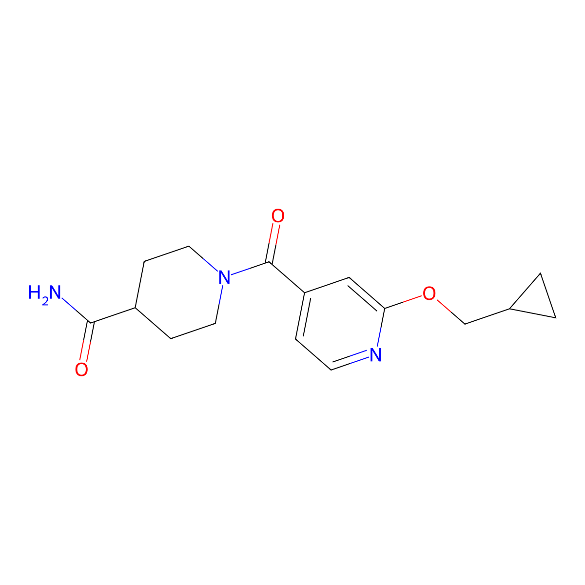1-(2-(Cyclopropylmethoxy)isonicotinoyl)piperidine-4-carboxamide molecular structure, CAS 2034618-20-5
