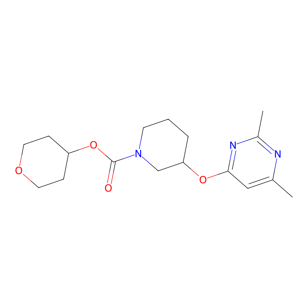 tetrahydro-2H-pyran-4-yl 3-((2,6-dimethylpyrimidin-4-yl)oxy)piperidine-1-carboxylate molecular structure, CAS 2034618-22-7