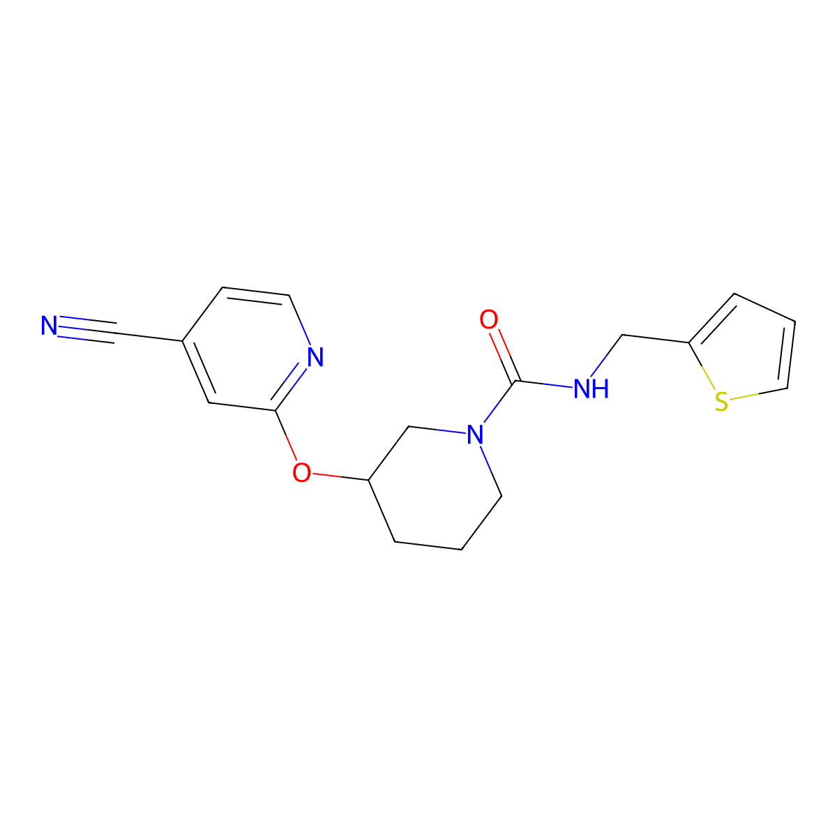 3-((4-cyanopyridin-2-yl)oxy)-N-(thiophen-2-ylmethyl)piperidine-1-carboxamide molecular structure, CAS 2034618-23-8