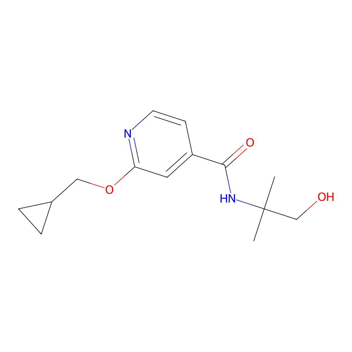 2-(cyclopropylmethoxy)-N-(1-hydroxy-2-methylpropan-2-yl)isonicotinamide molecular structure, CAS 2034618-30-7
