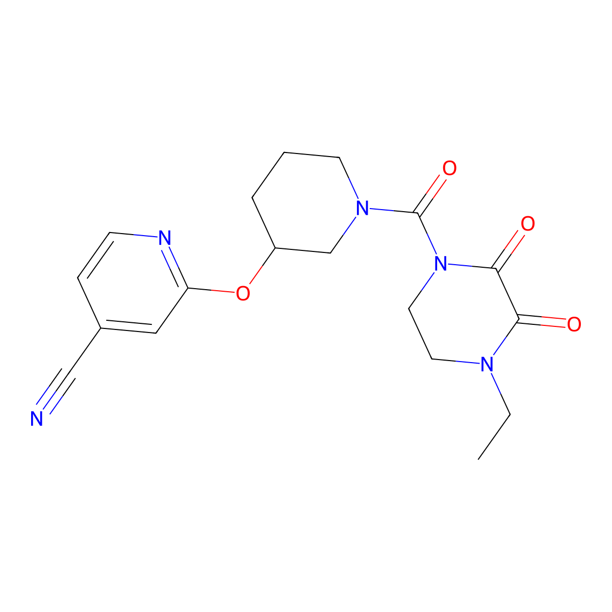 2-((1-(4-Ethyl-2,3-dioxopiperazine-1-carbonyl)piperidin-3-yl)oxy)isonicotinonitrile molecular structure, CAS 2034618-31-8