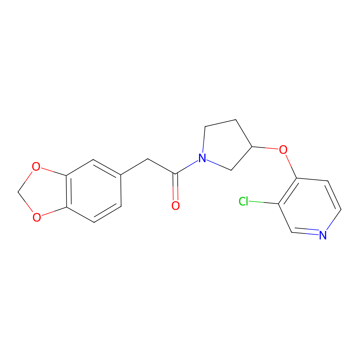 2-(Benzo[d][1,3]dioxol-5-yl)-1-(3-((3-chloropyridin-4-yl)oxy)pyrrolidin-1-yl)ethanone molecular structure, CAS 2034618-34-1