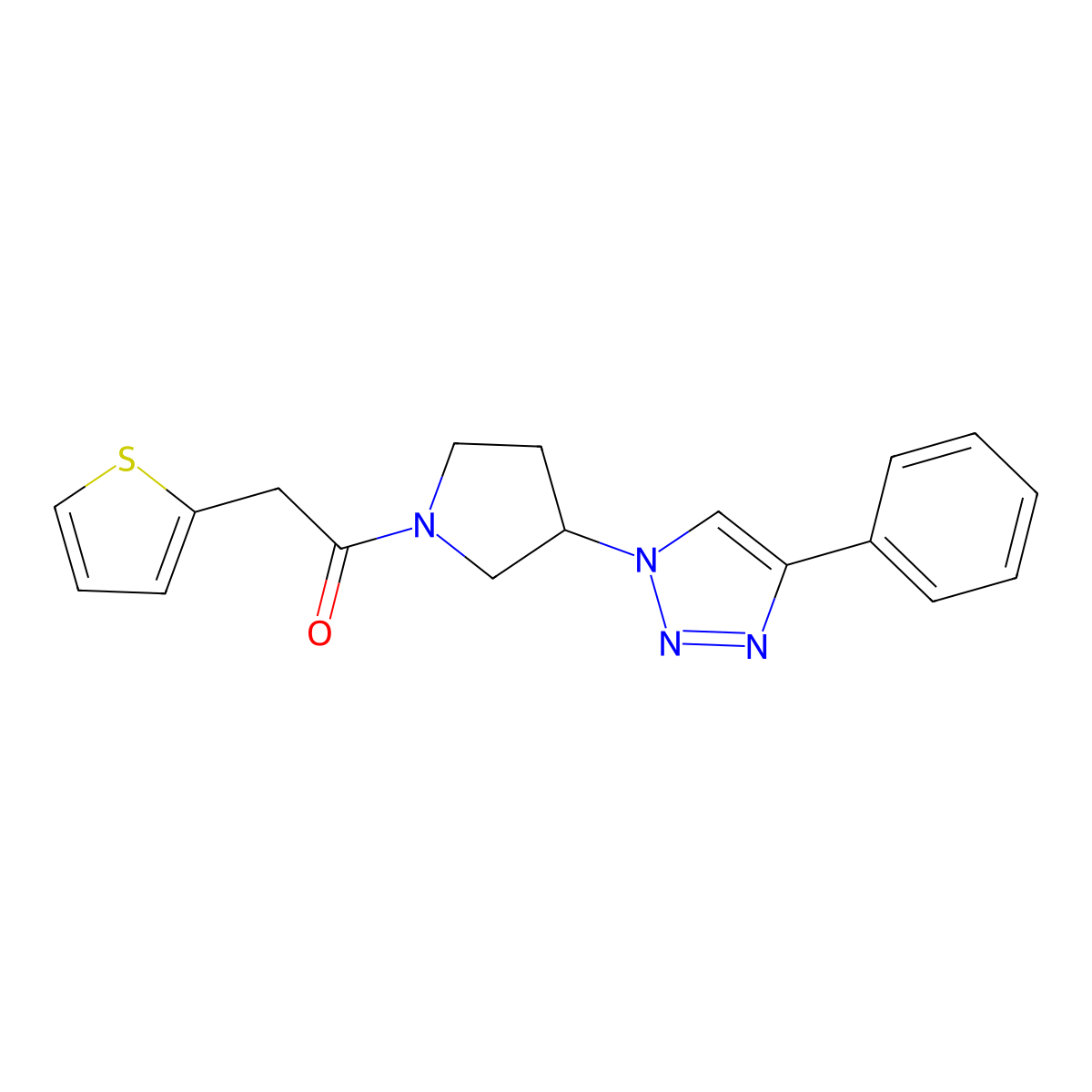 1-(3-(4-phenyl-1H-1,2,3-triazol-1-yl)pyrrolidin-1-yl)-2-(thiophen-2-yl)ethanone molecular structure, CAS 2034618-35-2