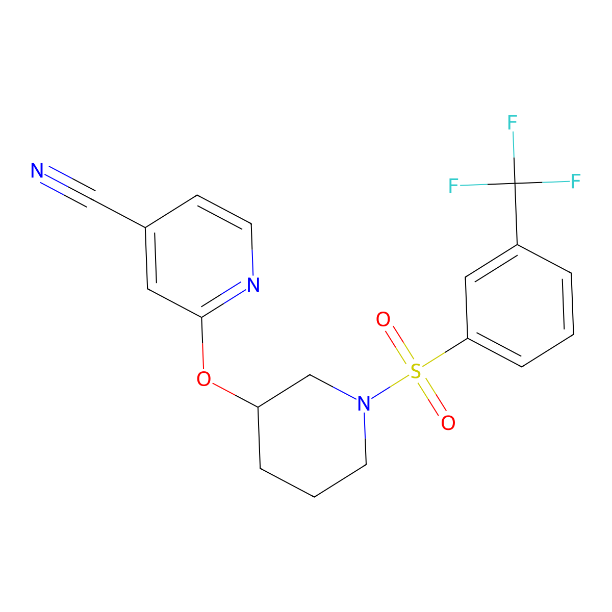 2-({1-[3-(Trifluoromethyl)benzenesulfonyl]piperidin-3-yl}oxy)pyridine-4-carbonitrile molecular structure, CAS 2034618-38-5