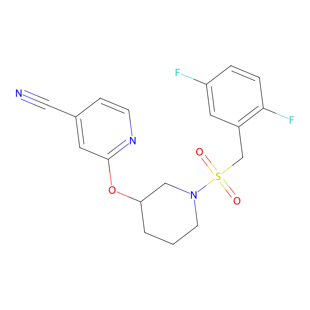 2-((1-((2,5-Difluorobenzyl)sulfonyl)piperidin-3-yl)oxy)isonicotinonitrile molecular structure, CAS 2034618-43-2