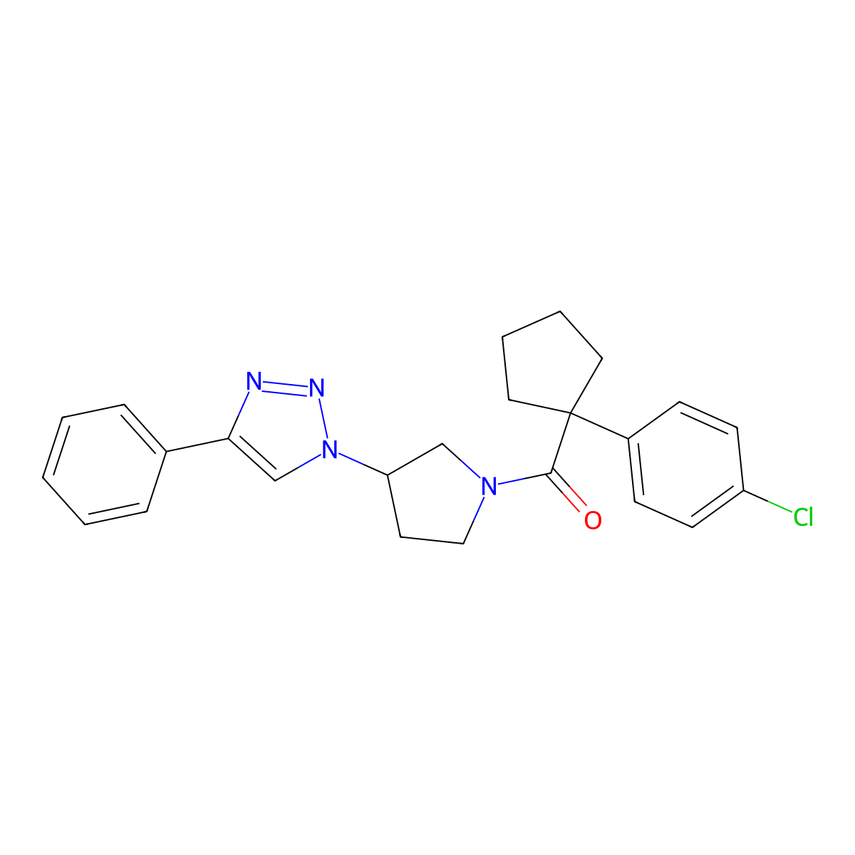 (1-(4-chlorophenyl)cyclopentyl)(3-(4-phenyl-1H-1,2,3-triazol-1-yl)pyrrolidin-1-yl)methanone molecular structure, CAS 2034618-44-3