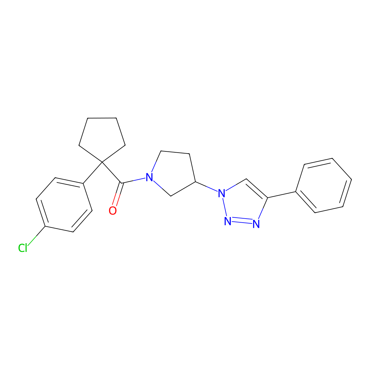 (1-(4-chlorophenyl)cyclopentyl)(3-(4-phenyl-1H-1,2,3-triazol-1-yl)pyrrolidin-1-yl)methanone molecular structure, CAS 2034618-44-3