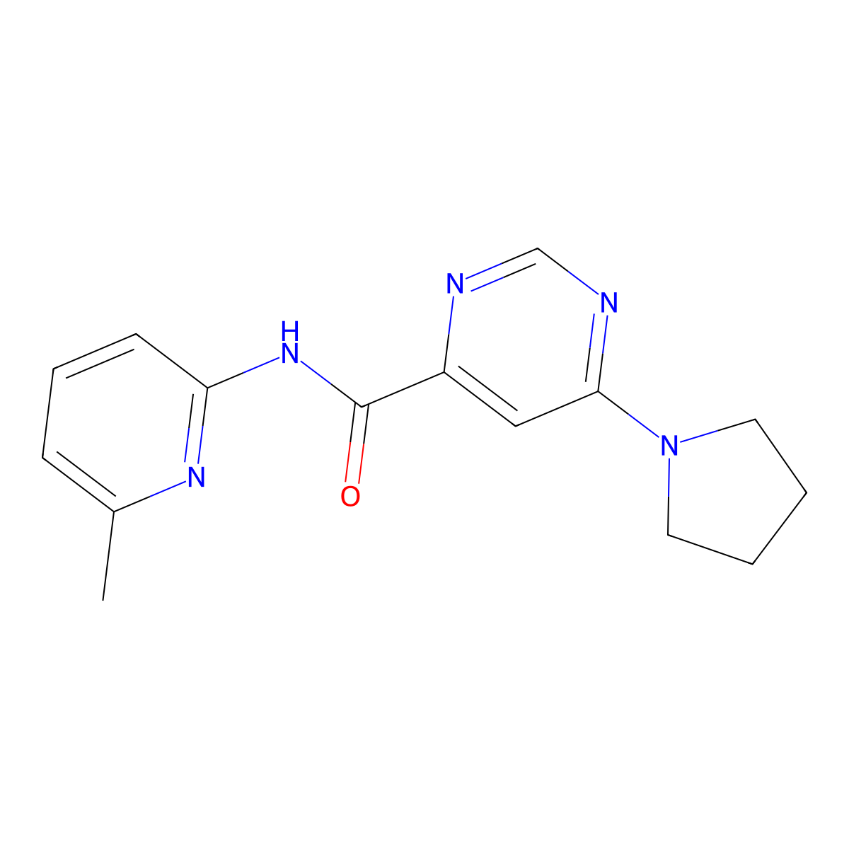 N-(6-methylpyridin-2-yl)-6-(pyrrolidin-1-yl)pyrimidine-4-carboxamide molecular structure, CAS 2034618-45-4