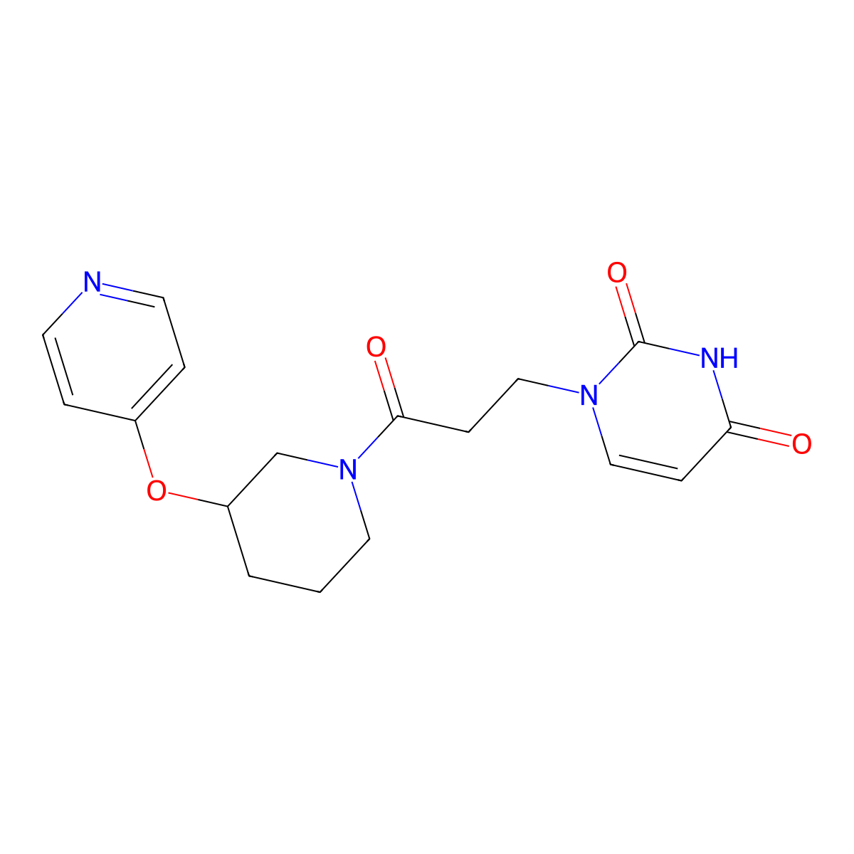 1-(3-oxo-3-(3-(pyridin-4-yloxy)piperidin-1-yl)propyl)pyrimidine-2,4(1H,3H)-dione molecular structure, CAS 2034618-55-6