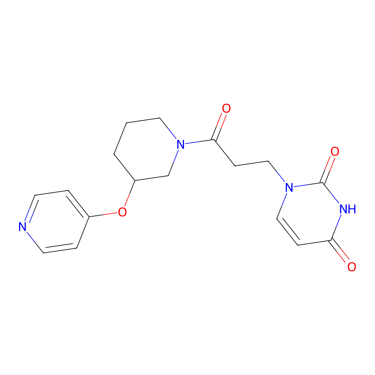 1-(3-oxo-3-(3-(pyridin-4-yloxy)piperidin-1-yl)propyl)pyrimidine-2,4(1H,3H)-dione molecular structure, CAS 2034618-55-6