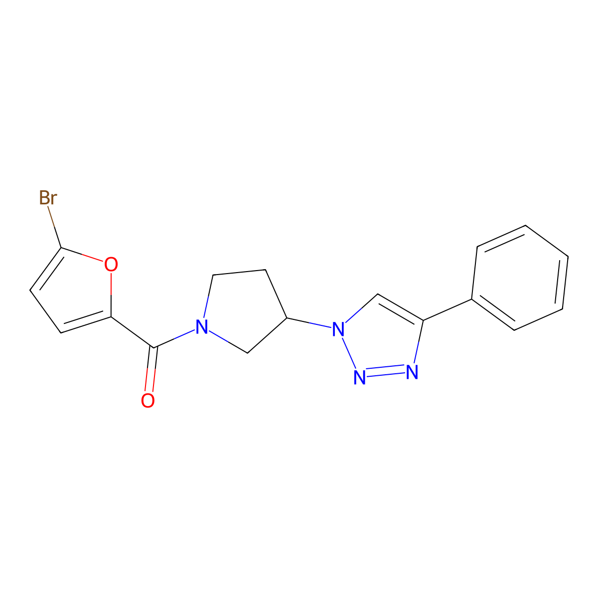 (5-bromofuran-2-yl)(3-(4-phenyl-1H-1,2,3-triazol-1-yl)pyrrolidin-1-yl)methanone molecular structure, CAS 2034618-58-9
