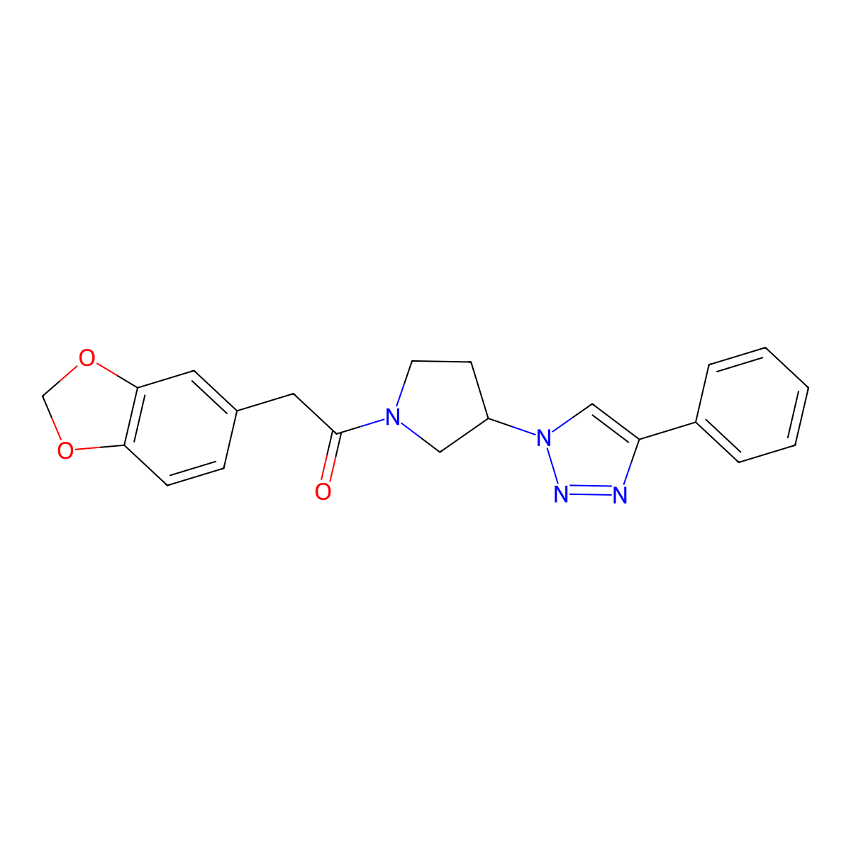 2-(benzo[d][1,3]dioxol-5-yl)-1-(3-(4-phenyl-1H-1,2,3-triazol-1-yl)pyrrolidin-1-yl)ethanone molecular structure, CAS 2034618-65-8