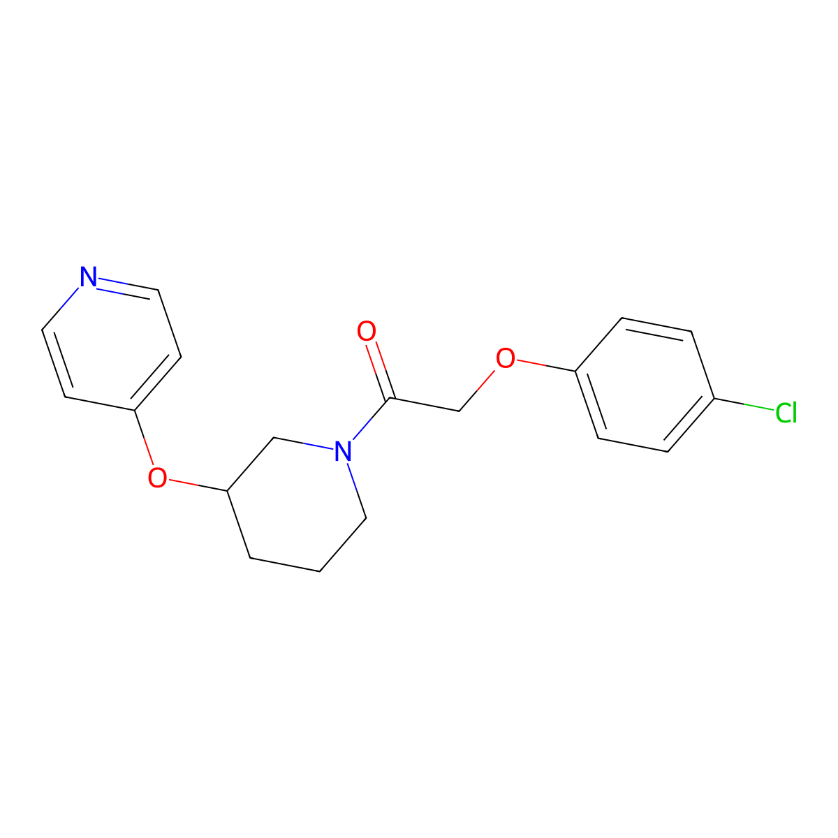 2-(4-Chlorophenoxy)-1-(3-(pyridin-4-yloxy)piperidin-1-yl)ethanone molecular structure, CAS 2034618-75-0