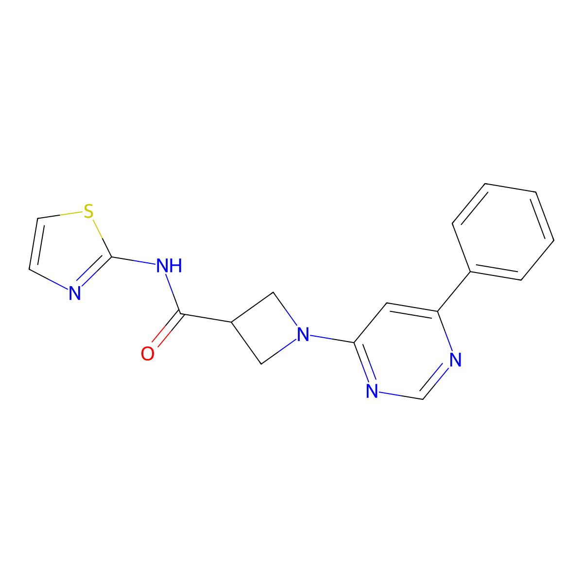 1-(6-phenylpyrimidin-4-yl)-N-(thiazol-2-yl)azetidine-3-carboxamide molecular structure, CAS 2034618-84-1