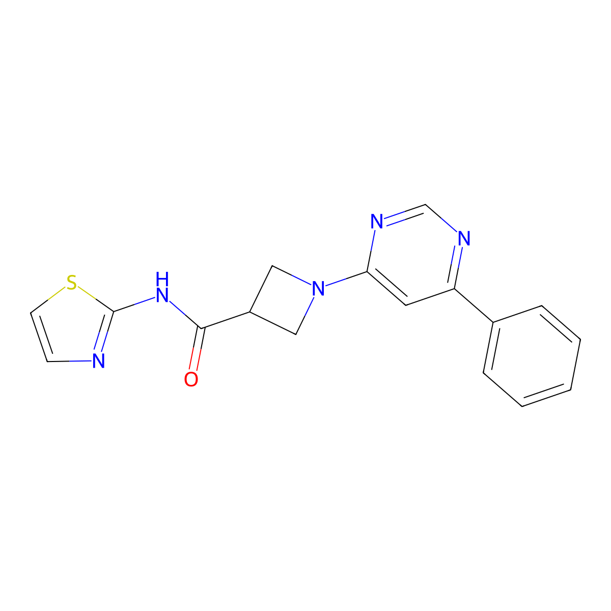 1-(6-phenylpyrimidin-4-yl)-N-(thiazol-2-yl)azetidine-3-carboxamide molecular structure, CAS 2034618-84-1