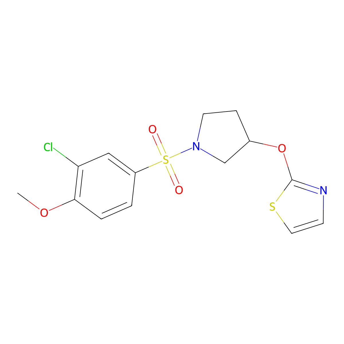 2-((1-((3-Chloro-4-methoxyphenyl)sulfonyl)pyrrolidin-3-yl)oxy)thiazole molecular structure, CAS 2034618-86-3
