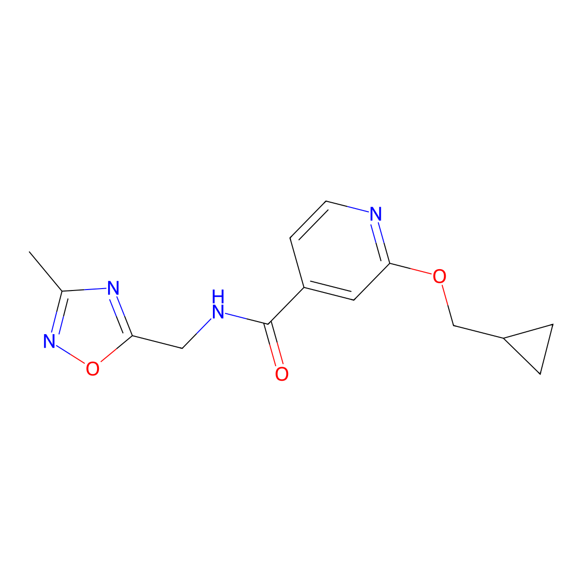 2-(cyclopropylmethoxy)-N-((3-methyl-1,2,4-oxadiazol-5-yl)methyl)isonicotinamide molecular structure, CAS 2034618-97-6