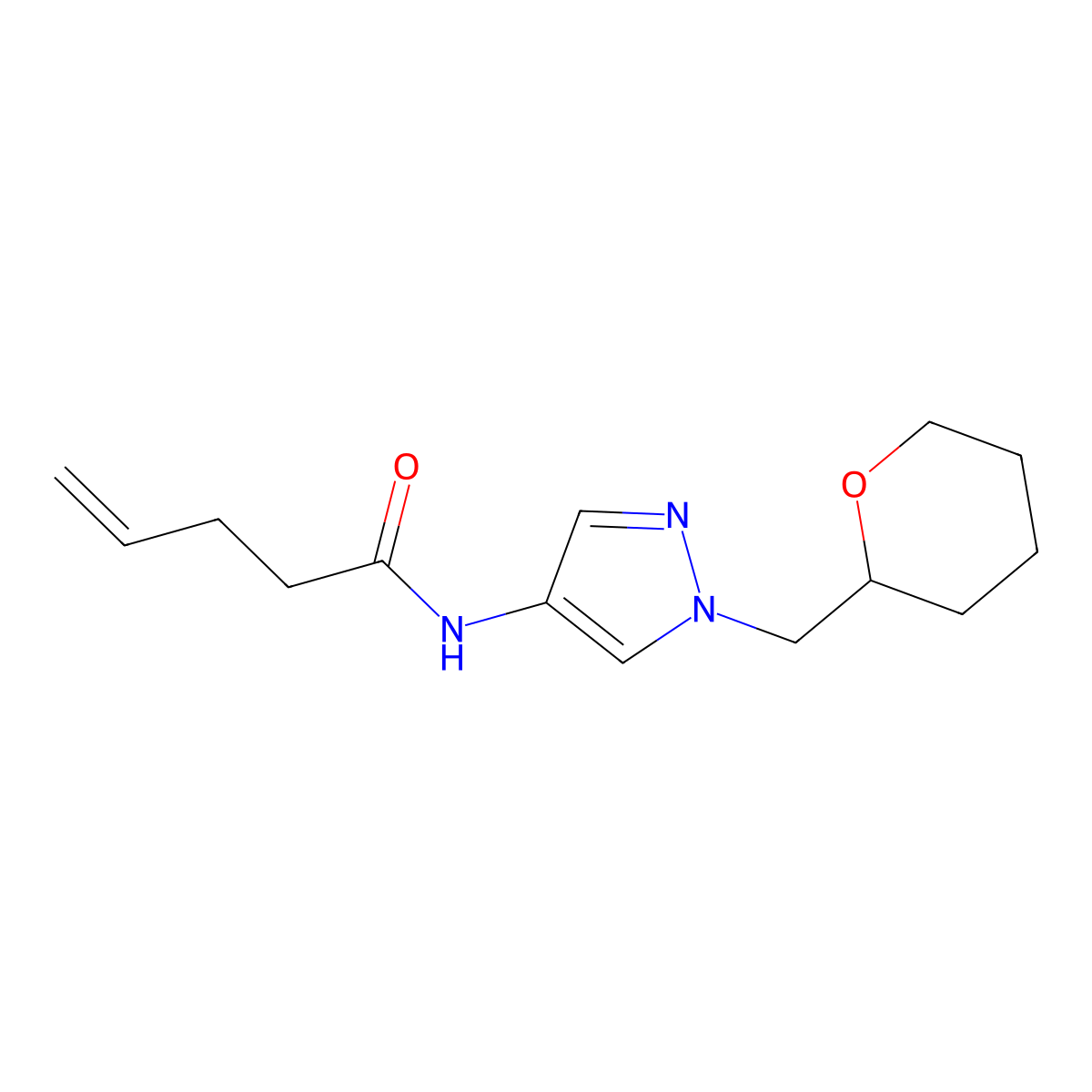 N-(1-((tetrahydro-2H-pyran-2-yl)methyl)-1H-pyrazol-4-yl)pent-4-enamide molecular structure, CAS 2034619-01-5