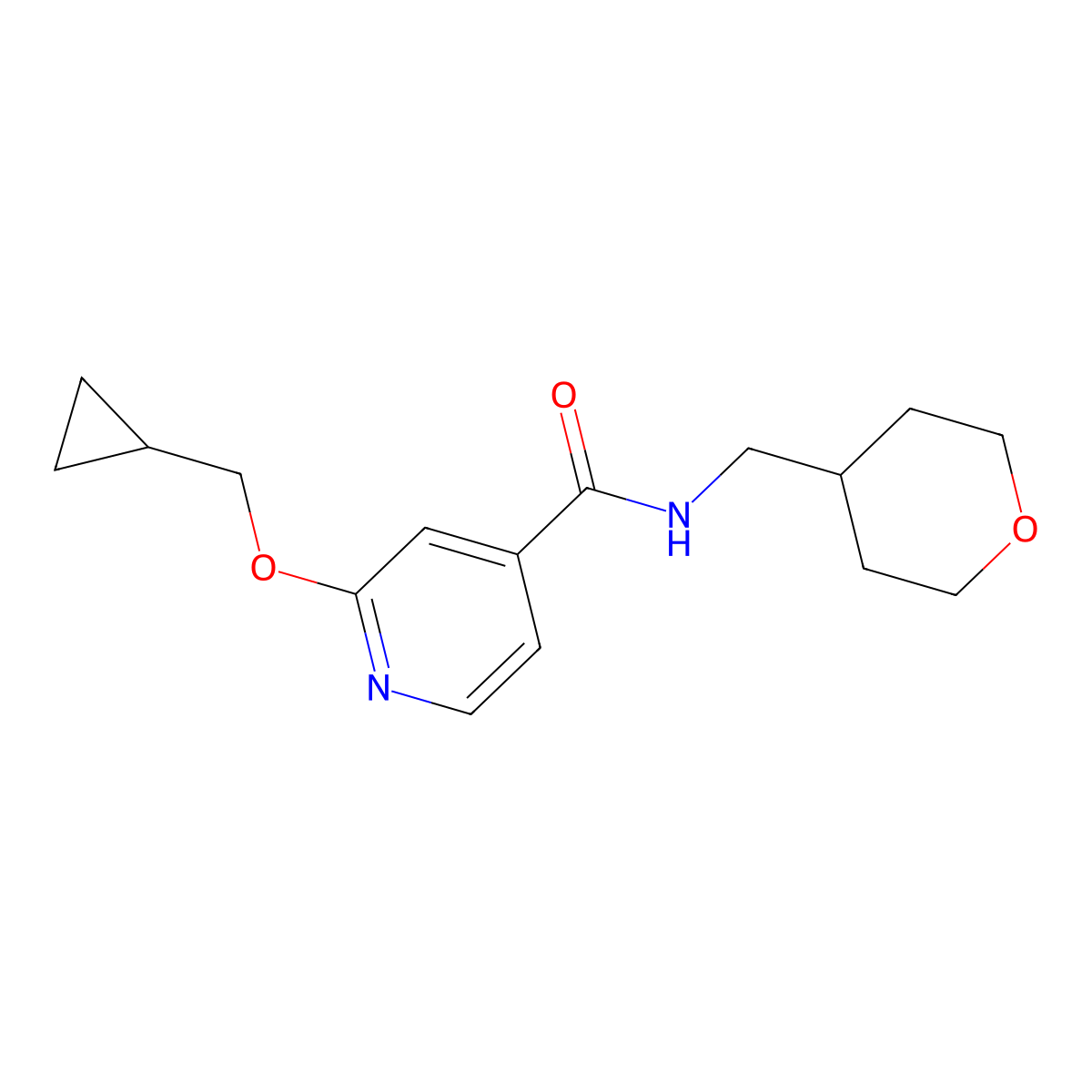 2-(cyclopropylmethoxy)-N-((tetrahydro-2H-pyran-4-yl)methyl)isonicotinamide molecular structure, CAS 2034619-07-1