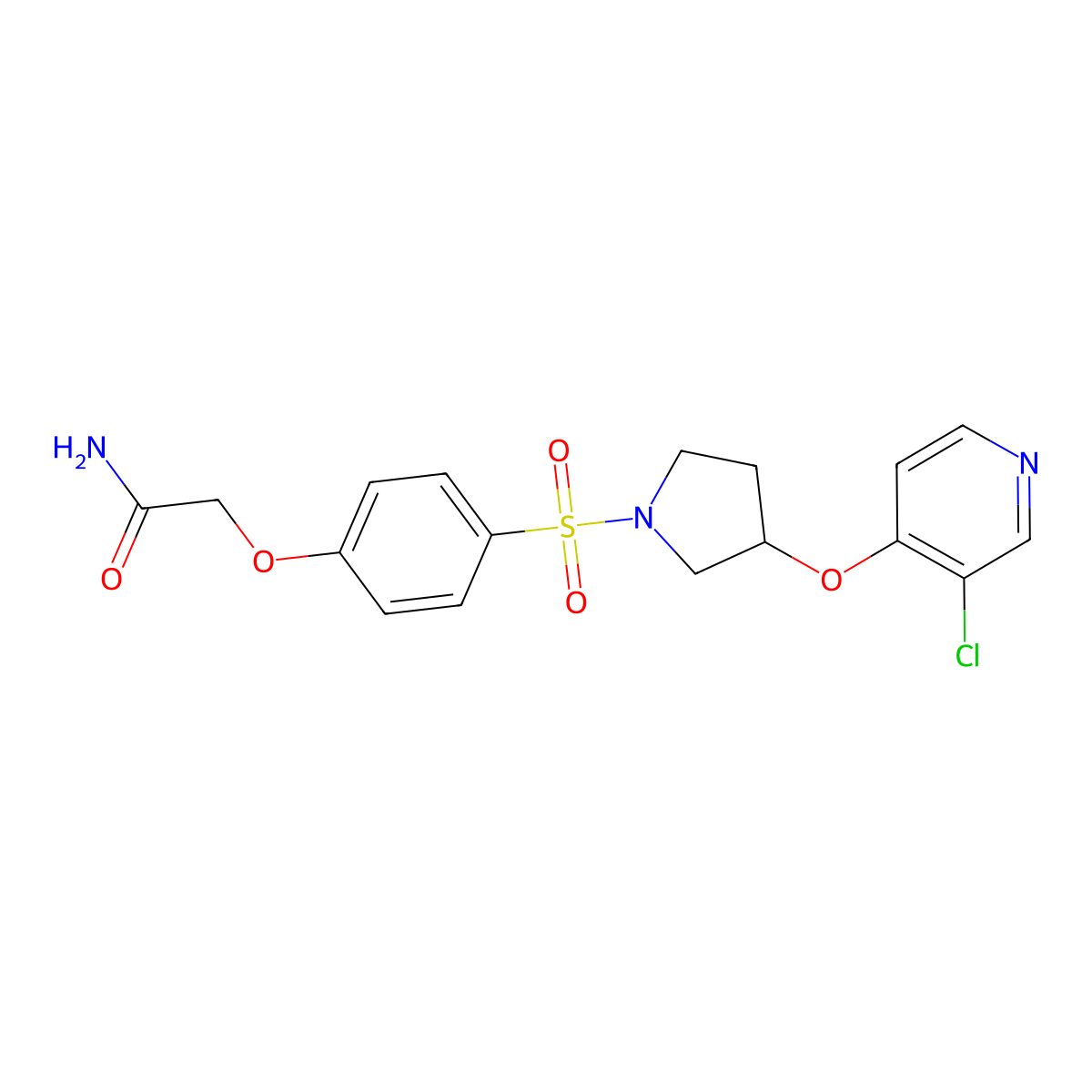 2-(4-((3-((3-Chloropyridin-4-yl)oxy)pyrrolidin-1-yl)sulfonyl)phenoxy)acetamide molecular structure, CAS 2034619-10-6