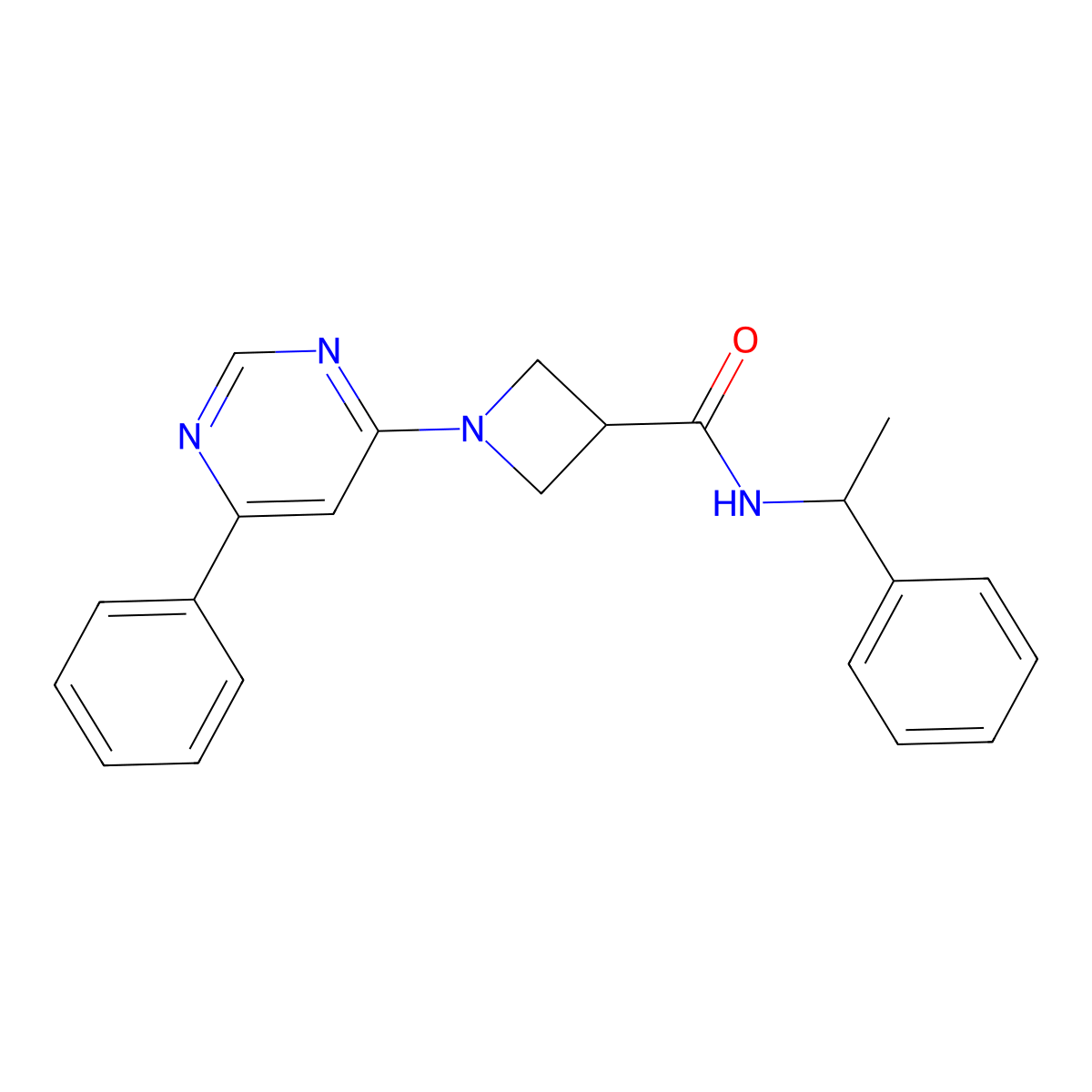 N-(1-phenylethyl)-1-(6-phenylpyrimidin-4-yl)azetidine-3-carboxamide molecular structure, CAS 2034619-11-7