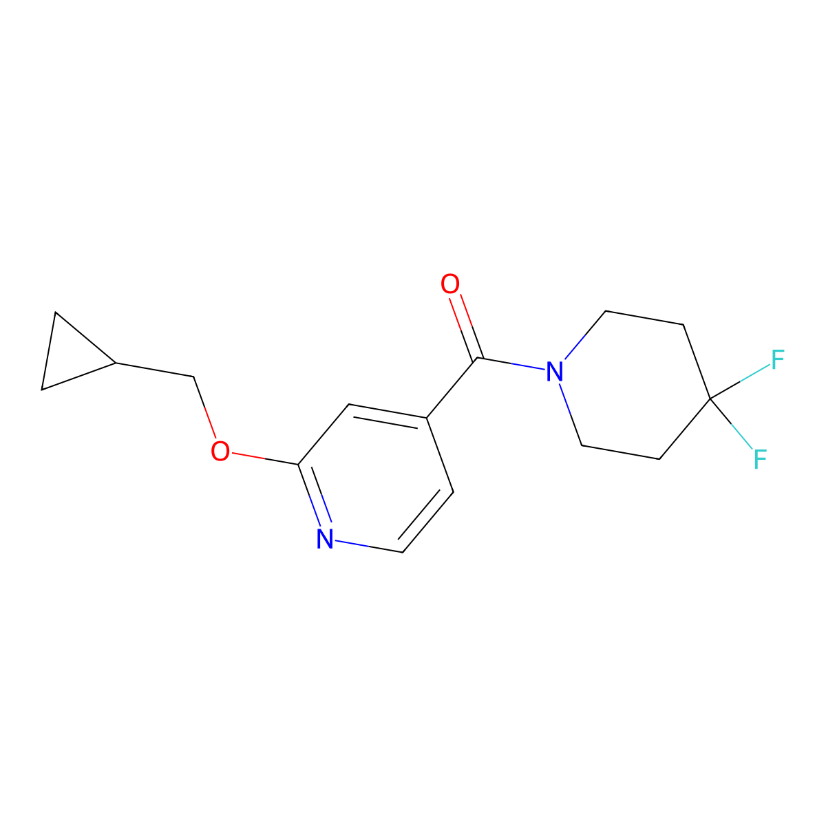 (2-(Cyclopropylmethoxy)pyridin-4-yl)(4,4-difluoropiperidin-1-yl)methanone molecular structure, CAS 2034619-16-2
