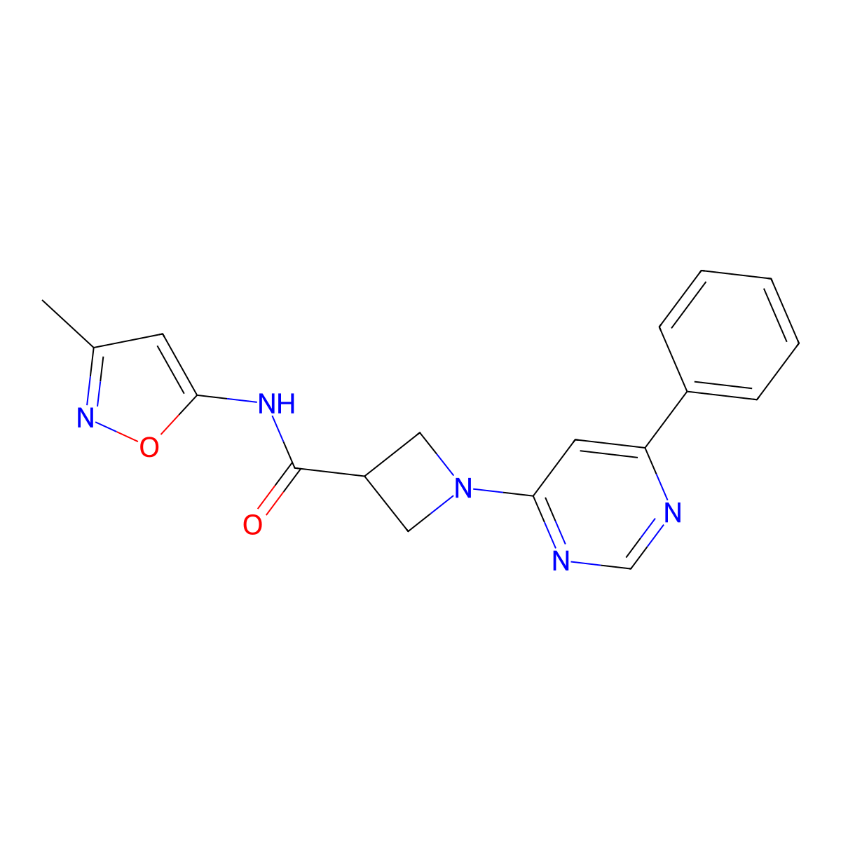 N-(3-methylisoxazol-5-yl)-1-(6-phenylpyrimidin-4-yl)azetidine-3-carboxamide molecular structure, CAS 2034619-17-3