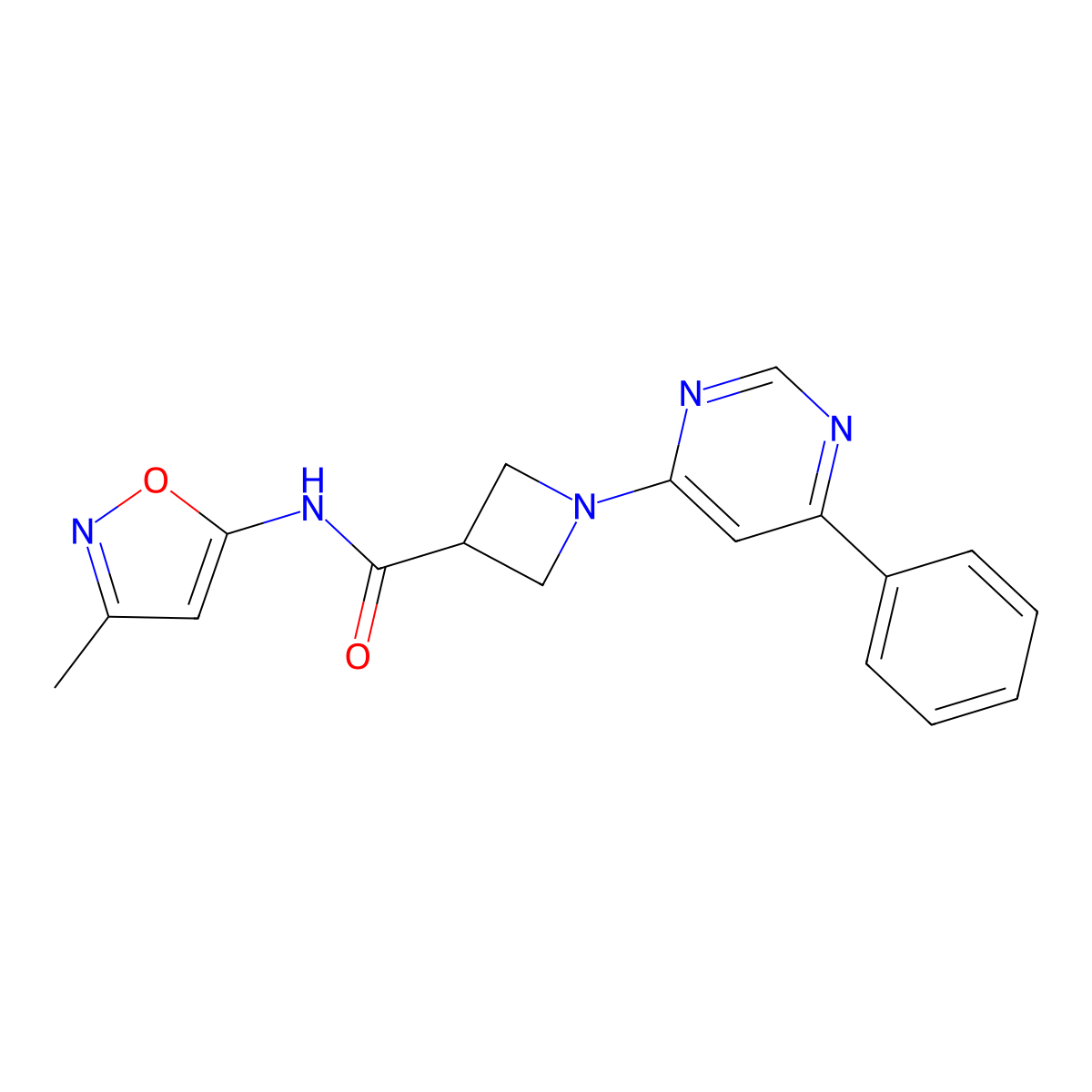 N-(3-methylisoxazol-5-yl)-1-(6-phenylpyrimidin-4-yl)azetidine-3-carboxamide molecular structure, CAS 2034619-17-3