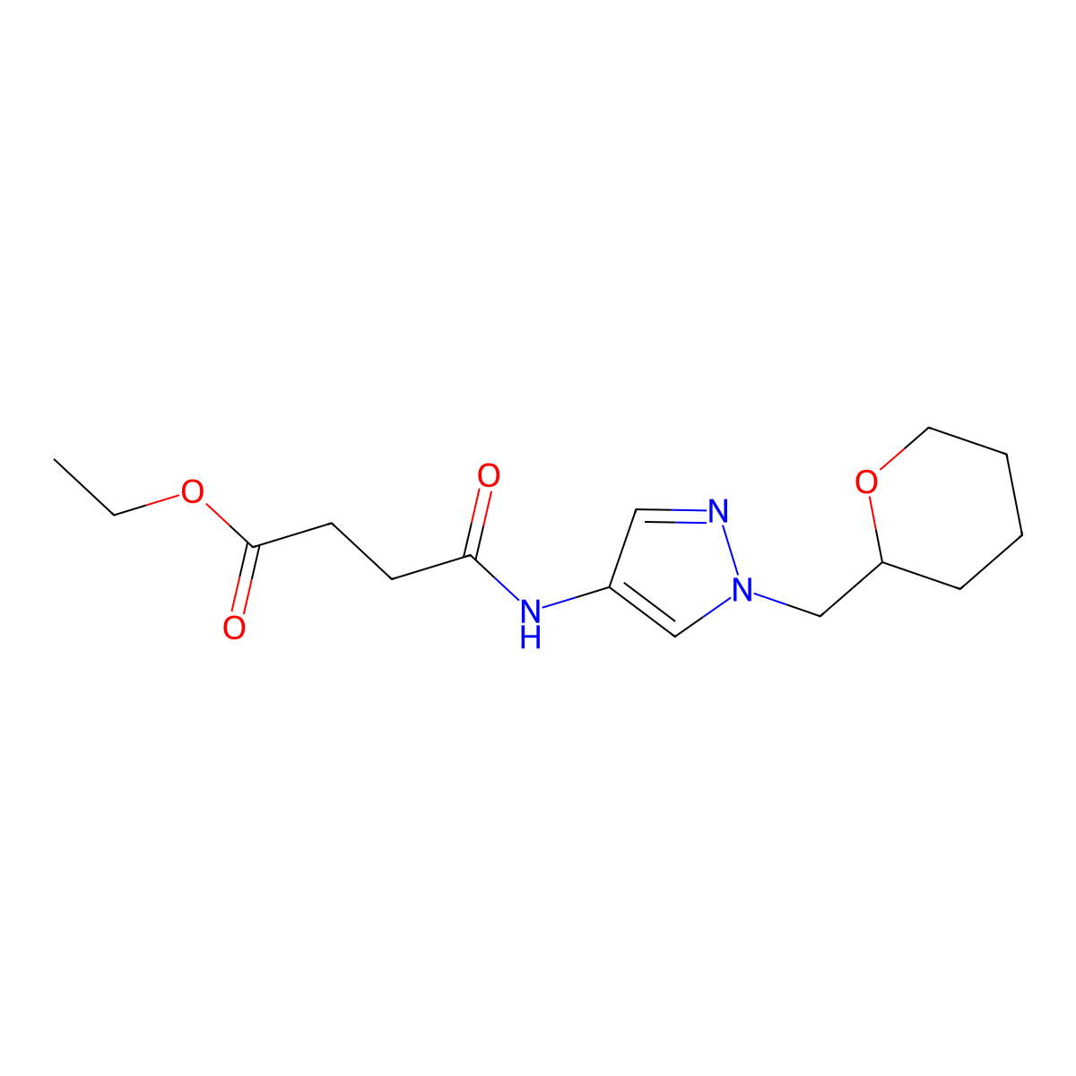 ethyl 4-oxo-4-((1-((tetrahydro-2H-pyran-2-yl)methyl)-1H-pyrazol-4-yl)amino)butanoate molecular structure, CAS 2034619-19-5
