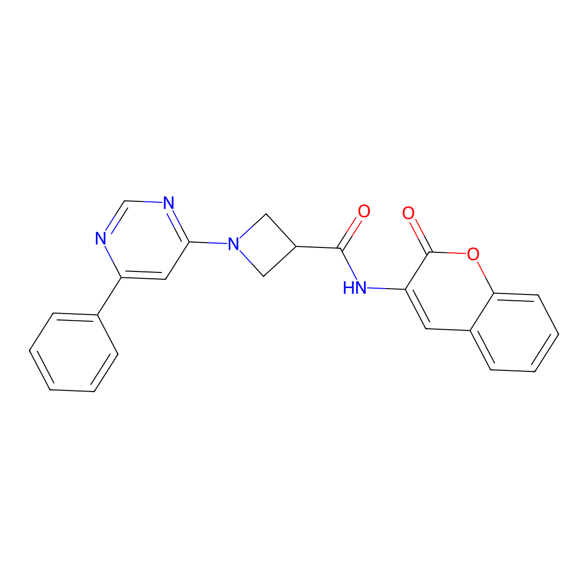 N-(2-oxo-2H-chromen-3-yl)-1-(6-phenylpyrimidin-4-yl)azetidine-3-carboxamide molecular structure, CAS 2034619-32-2