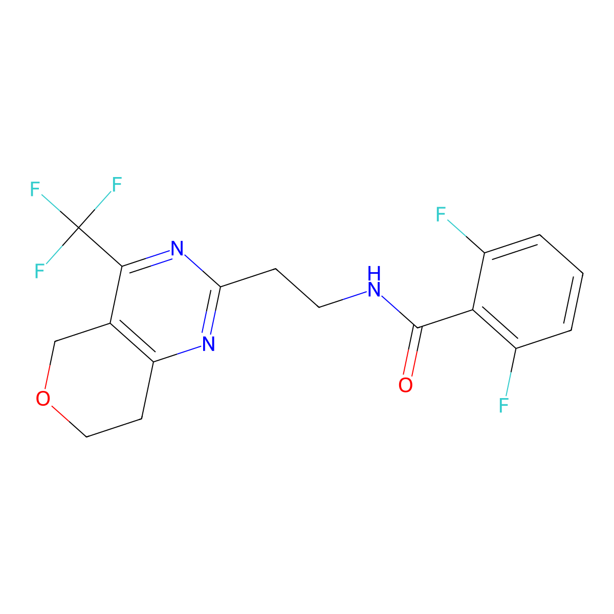 2,6-difluoro-N-(2-(4-(trifluoromethyl)-7,8-dihydro-5H-pyrano[4,3-d]pyrimidin-2-yl)ethyl)benzamide molecular structure, CAS 2034619-48-0