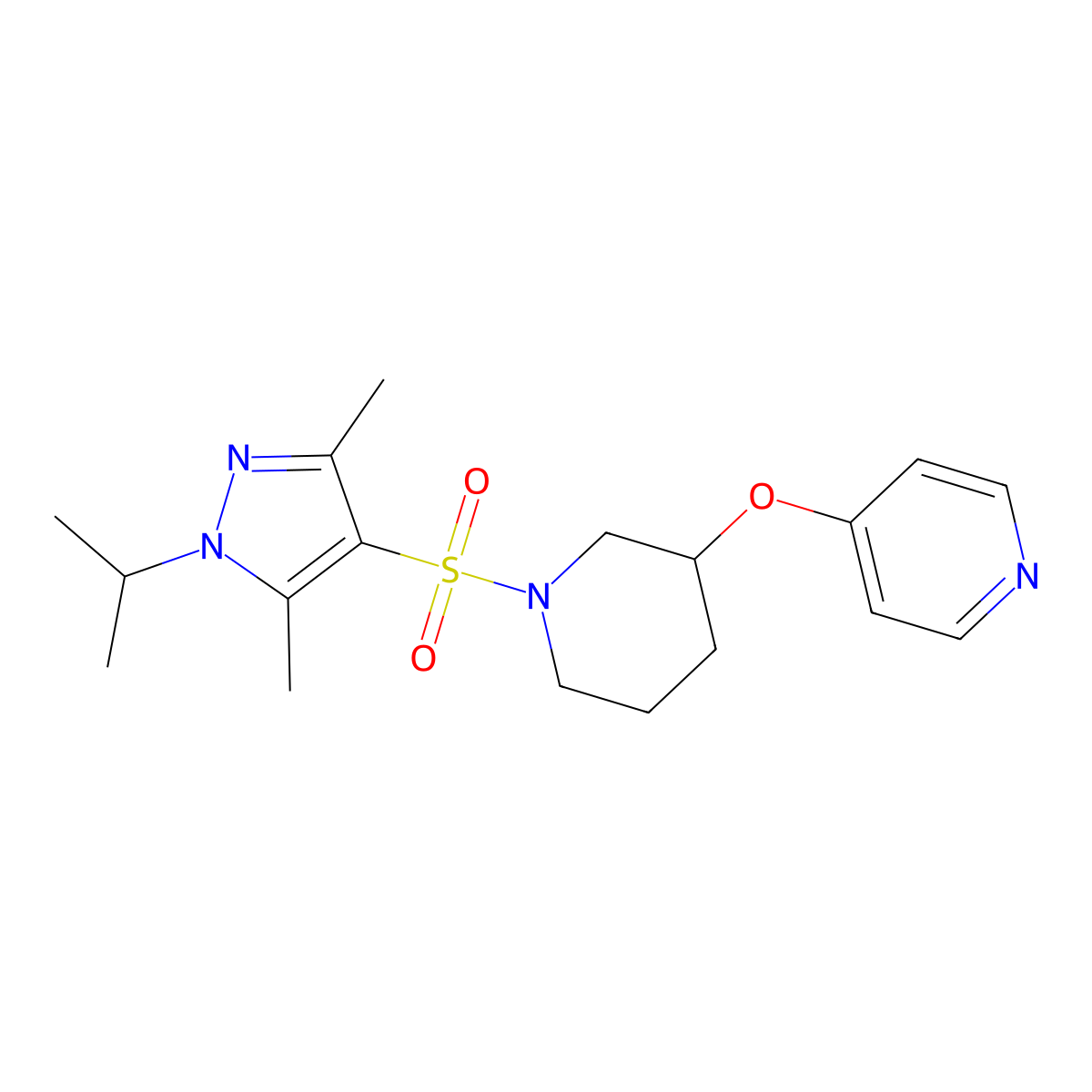 4-((1-((1-isopropyl-3,5-dimethyl-1H-pyrazol-4-yl)sulfonyl)piperidin-3-yl)oxy)pyridine molecular structure, CAS 2034619-50-4