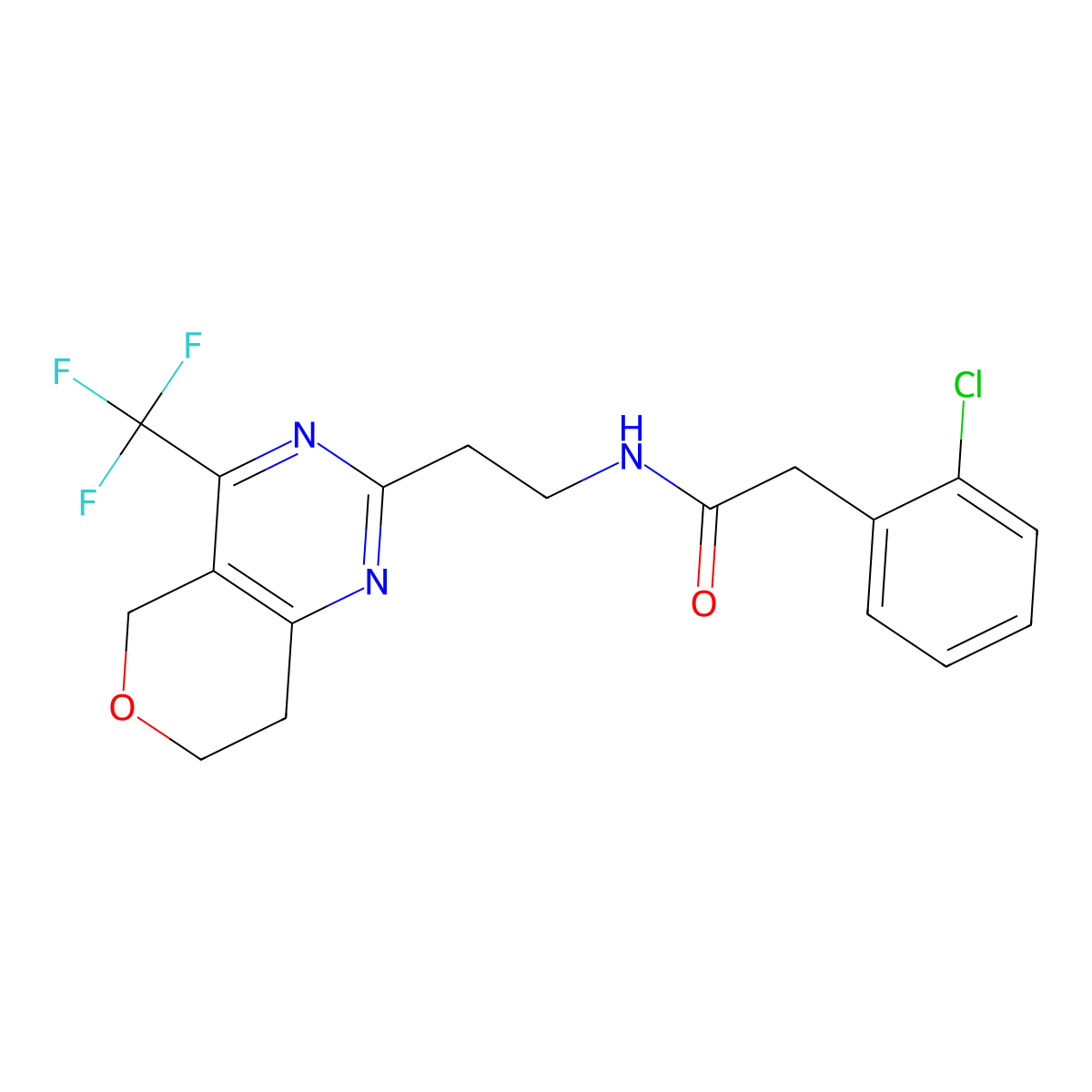 2-(2-chlorophenyl)-N-(2-(4-(trifluoromethyl)-7,8-dihydro-5H-pyrano[4,3-d]pyrimidin-2-yl)ethyl)acetamide molecular structure, CAS 2034619-54-8