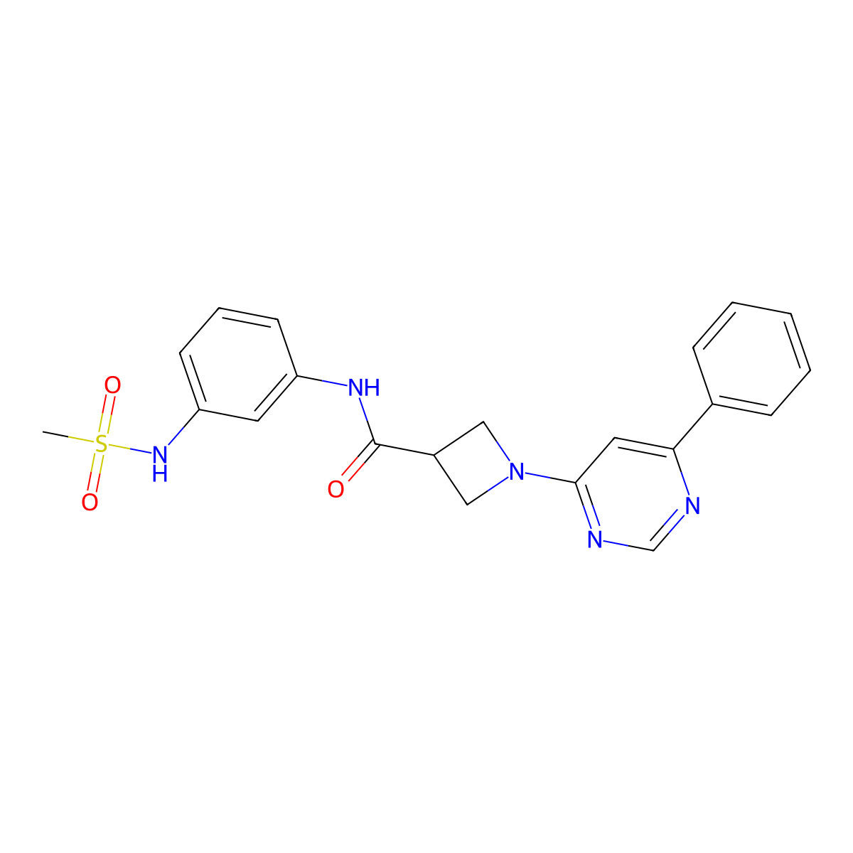 N-(3-methanesulfonamidophenyl)-1-(6-phenylpyrimidin-4-yl)azetidine-3-carboxamide molecular structure, CAS 2034619-57-1