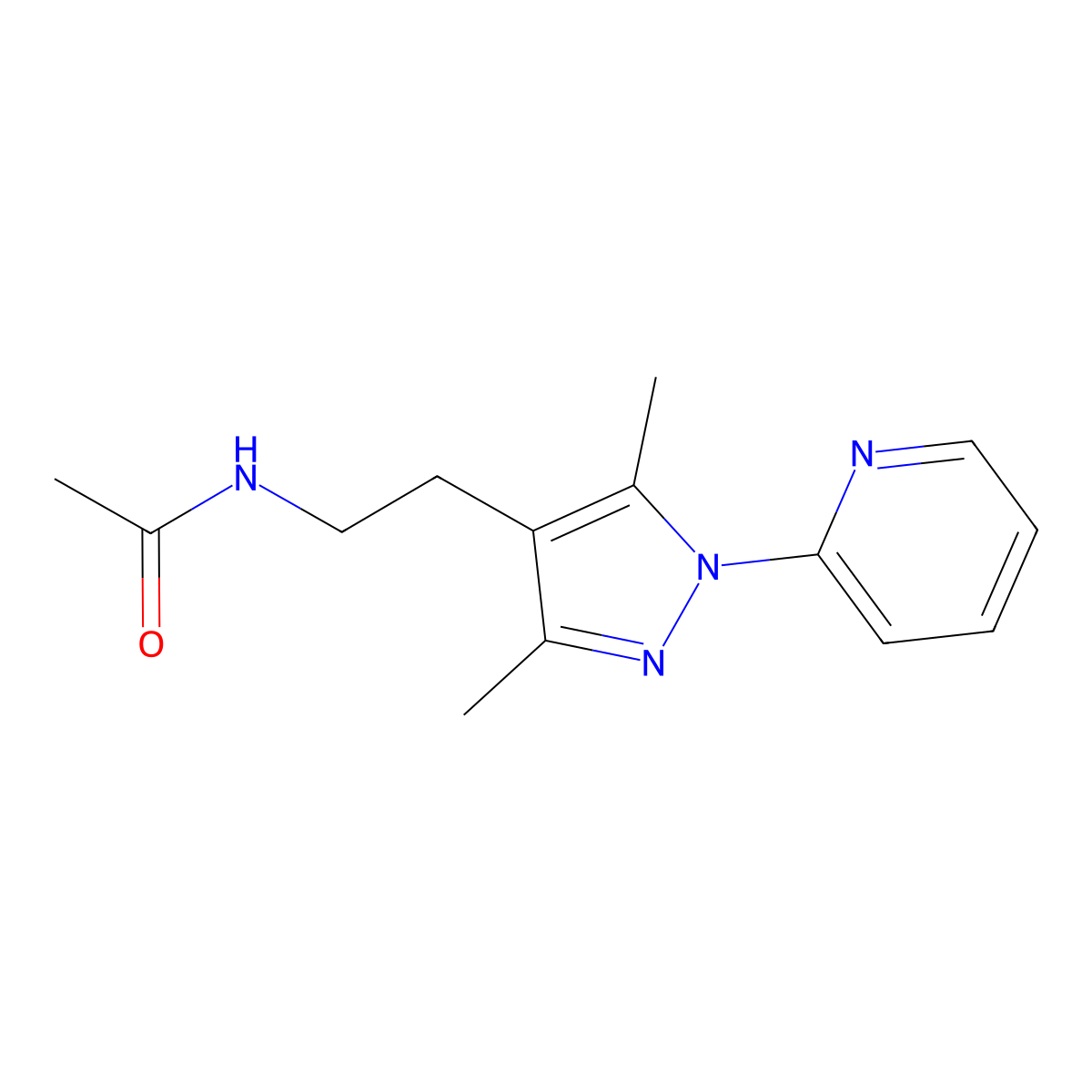 N-(2-(3,5-dimethyl-1-(pyridin-2-yl)-1H-pyrazol-4-yl)ethyl)acetamide molecular structure, CAS 2034619-69-5