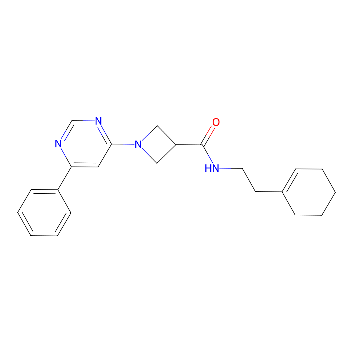 N-(2-(cyclohex-1-en-1-yl)ethyl)-1-(6-phenylpyrimidin-4-yl)azetidine-3-carboxamide molecular structure, CAS 2034619-71-9