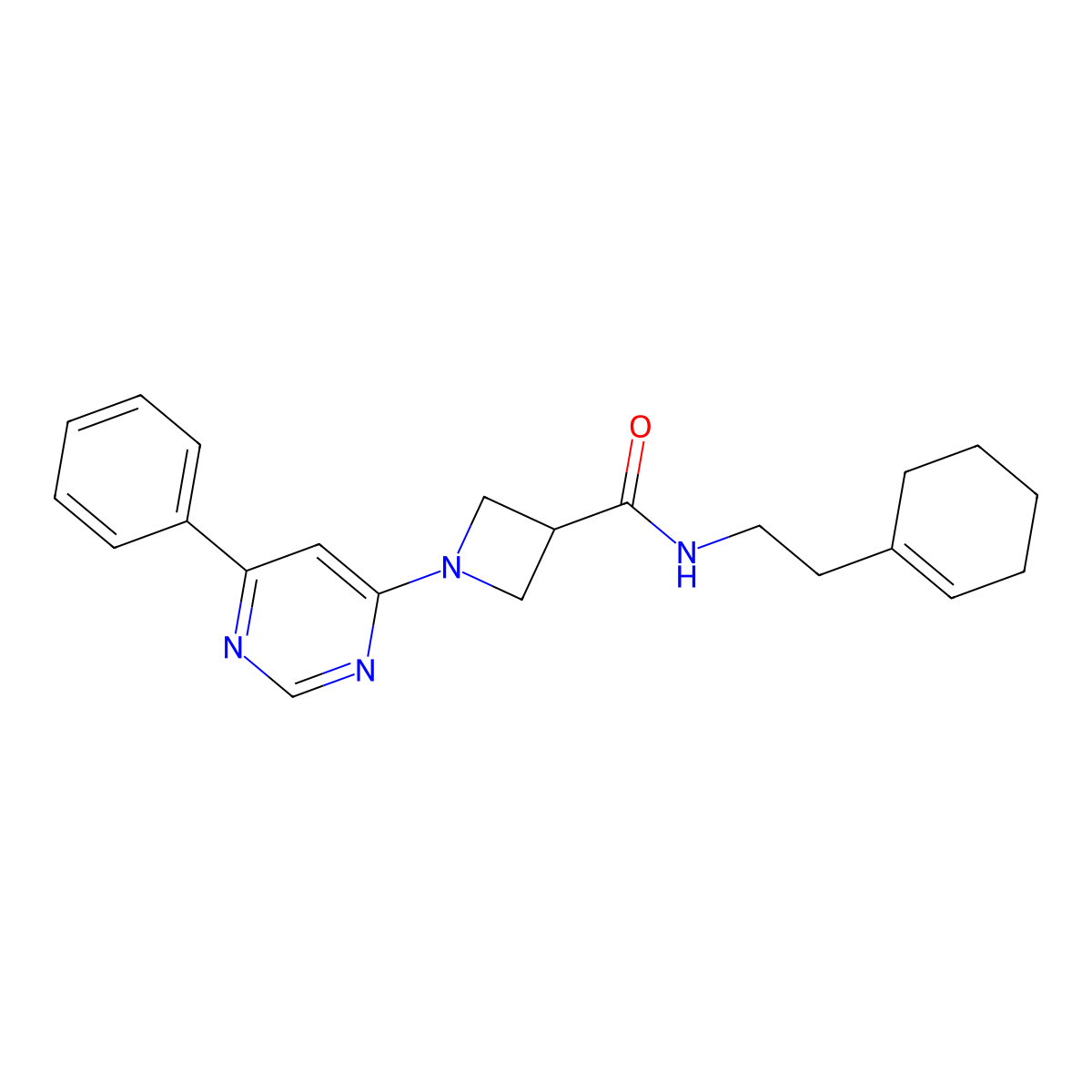N-(2-(cyclohex-1-en-1-yl)ethyl)-1-(6-phenylpyrimidin-4-yl)azetidine-3-carboxamide molecular structure, CAS 2034619-71-9