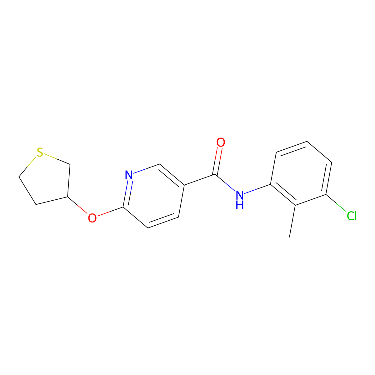 N-(3-chloro-2-methylphenyl)-6-((tetrahydrothiophen-3-yl)oxy)nicotinamide molecular structure, CAS 2034619-75-3