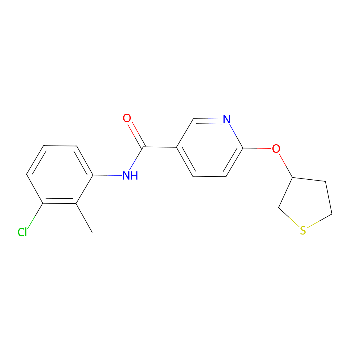 N-(3-chloro-2-methylphenyl)-6-((tetrahydrothiophen-3-yl)oxy)nicotinamide molecular structure, CAS 2034619-75-3