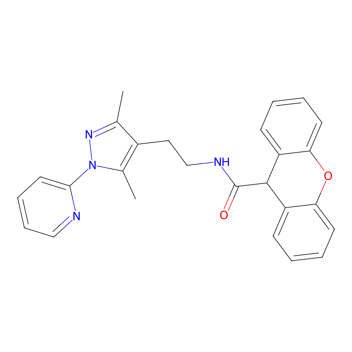 N-(2-(3,5-dimethyl-1-(pyridin-2-yl)-1H-pyrazol-4-yl)ethyl)-9H-xanthene-9-carboxamide molecular structure, CAS 2034619-77-5
