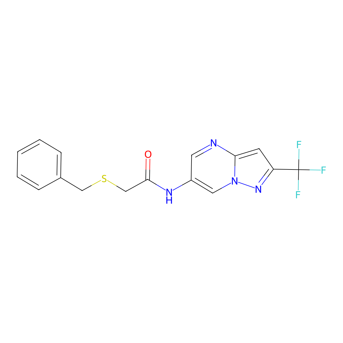 2-(benzylthio)-N-(2-(trifluoromethyl)pyrazolo[1,5-a]pyrimidin-6-yl)acetamide molecular structure, CAS 2034619-78-6