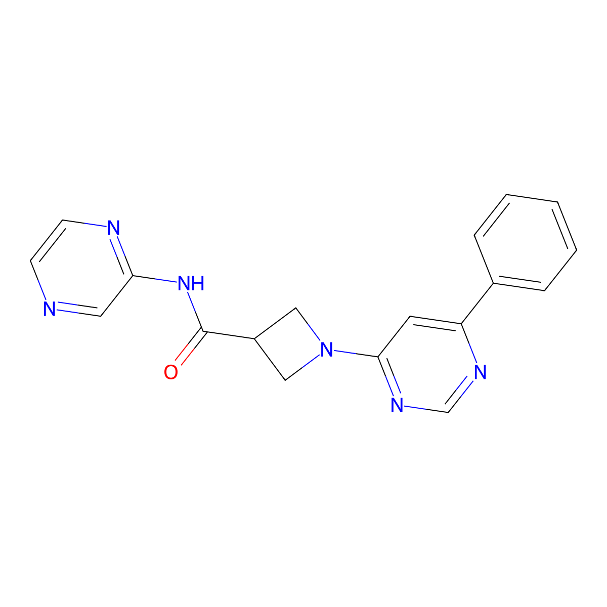 1-(6-phenylpyrimidin-4-yl)-N-(pyrazin-2-yl)azetidine-3-carboxamide molecular structure, CAS 2034619-79-7