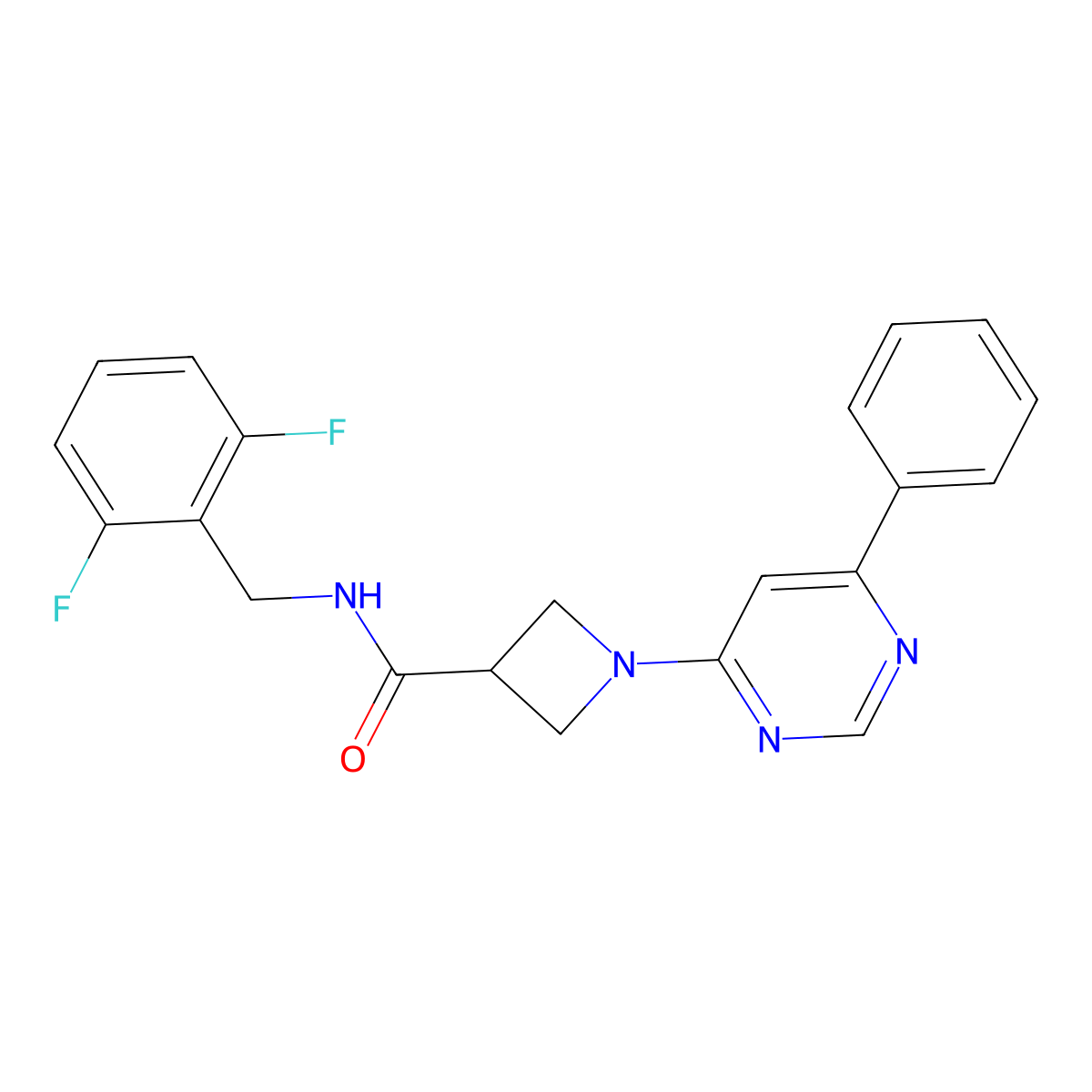 N-(2,6-difluorobenzyl)-1-(6-phenylpyrimidin-4-yl)azetidine-3-carboxamide molecular structure, CAS 2034619-86-6