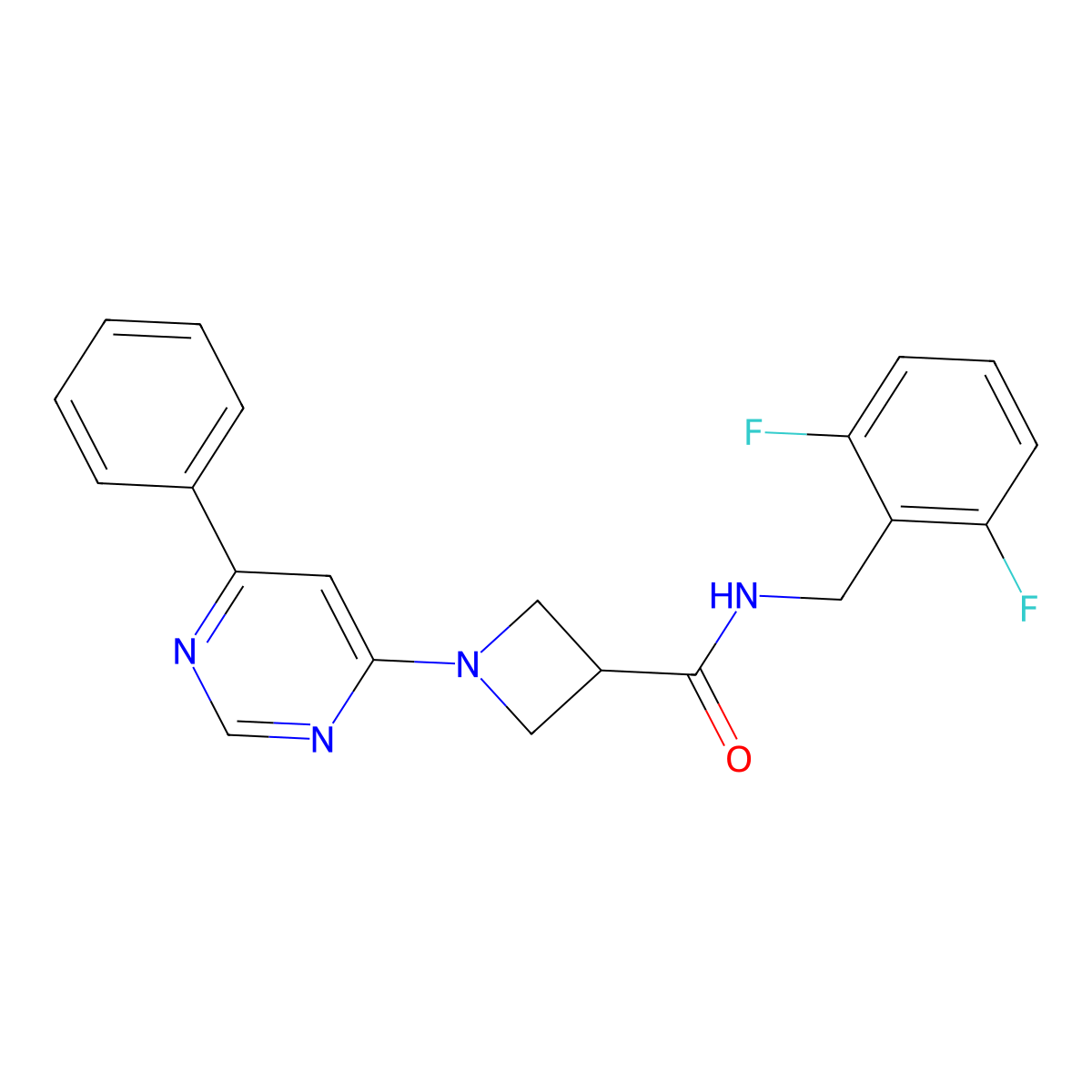 N-(2,6-difluorobenzyl)-1-(6-phenylpyrimidin-4-yl)azetidine-3-carboxamide molecular structure, CAS 2034619-86-6