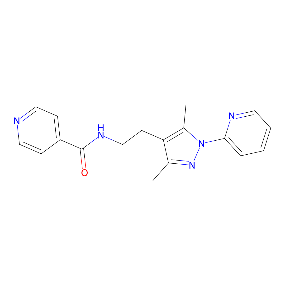 N-(2-(3,5-dimethyl-1-(pyridin-2-yl)-1H-pyrazol-4-yl)ethyl)isonicotinamide molecular structure, CAS 2034619-87-7