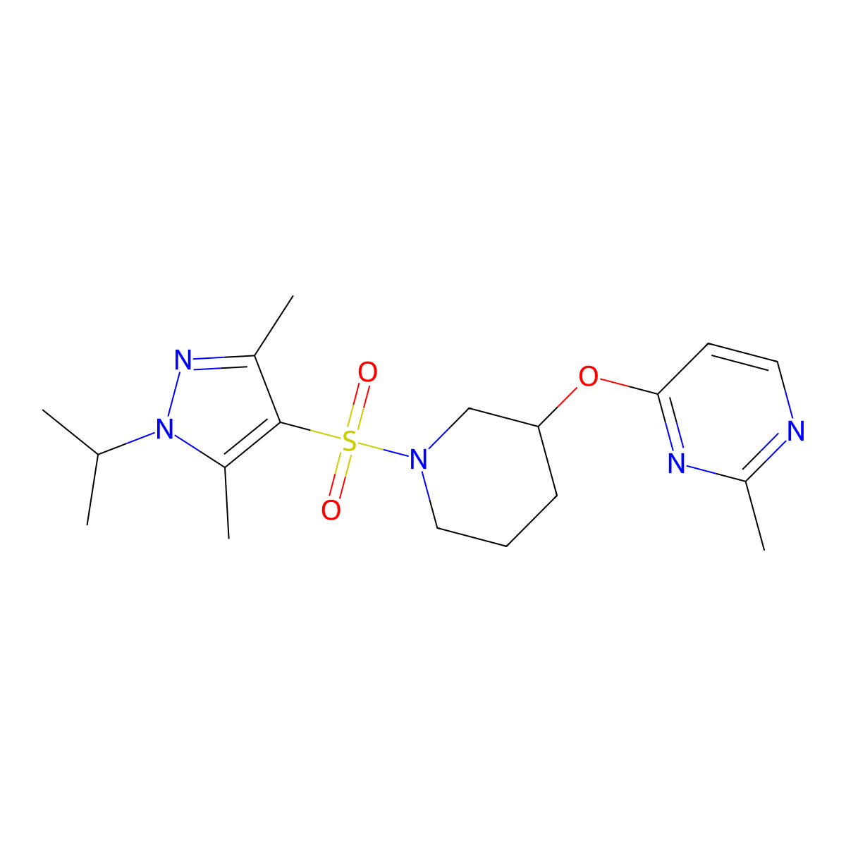 4-((1-((1-isopropyl-3,5-dimethyl-1H-pyrazol-4-yl)sulfonyl)piperidin-3-yl)oxy)-2-methylpyrimidine molecular structure, CAS 2034619-88-8