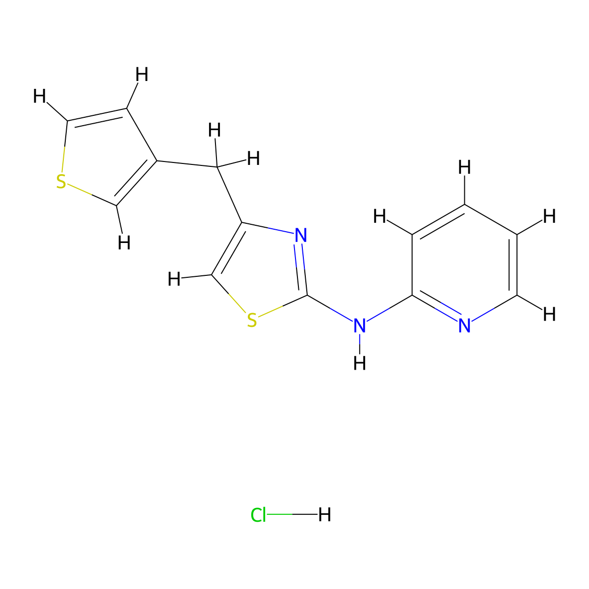 N-(pyridin-2-yl)-4-(thiophen-3-ylmethyl)thiazol-2-amine hydrochloride molecular structure, CAS 2034619-90-2