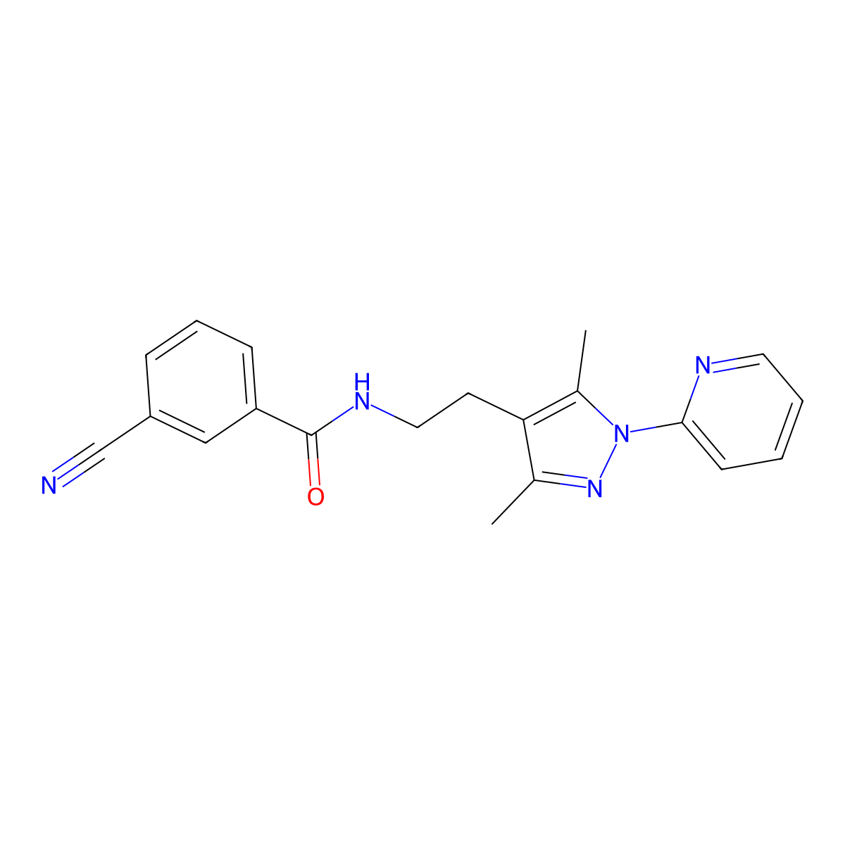3-cyano-N-(2-(3,5-dimethyl-1-(pyridin-2-yl)-1H-pyrazol-4-yl)ethyl)benzamide molecular structure, CAS 2034619-92-4